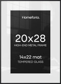 Homeforia 20x28 Black Picture Frame, High-End Metal, 14x22 Mat, Glass by Homeforia