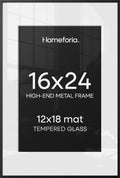 Homeforia 16x24 Black Picture Frame, High-End Metal, 12x18 Mat, Glass by Homeforia
