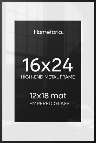 Homeforia 16x24 Black Picture Frame, High-End Metal, 12x18 Mat, Glass by Homeforia