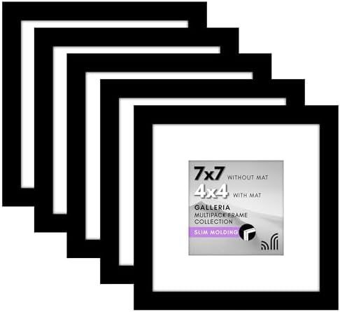 Americanflat 7x7 Picture Frame 5-Pack - Matted to 4x4 - Black by Americanflat