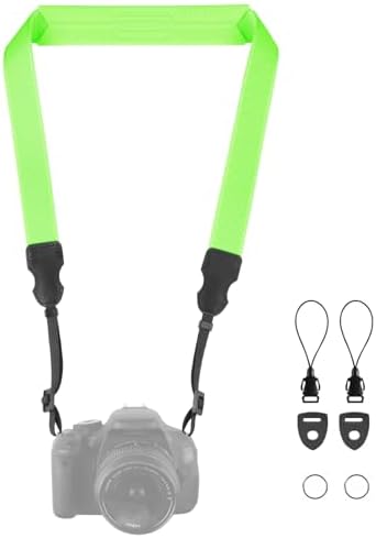 FIEIL Neck Strap Silicone Camera Straps - Padded Camera Strap, 1.5" Wide Adjustable Nylon Shoulder Strap - Compatible with Canon, Nikon, Sony, and More DSLR and Mirrorless Cameras (Fluorescent Green) by FIEIL