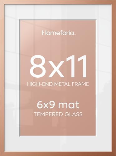 Homeforia 8x11 Rose Picture Frame, High-End Metal, 6x9 Mat, Glass by Homeforia