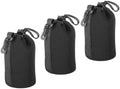 Patikil 3 Pcs 3.7" x 7.1" Drawstring Lens Pouch with Thick Protective Neoprene, DSLR Camera Lens Case for Water, Coffee Cups - Black by PATIKIL