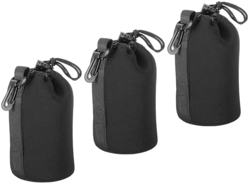 Patikil 3 Pcs 3.7" x 7.1" Drawstring Lens Pouch with Thick Protective Neoprene, DSLR Camera Lens Case for Water, Coffee Cups - Black by PATIKIL