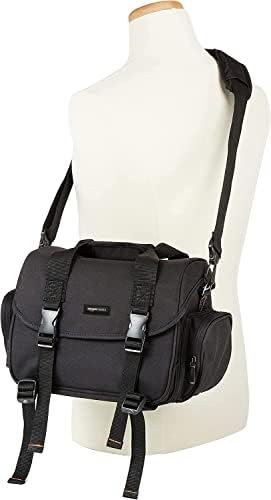 Amazon Basics Large DSLR Gadget Bag with Multiple Compartments, Pockets, Shoulder Strap, Black with Orange Interior - Image 3