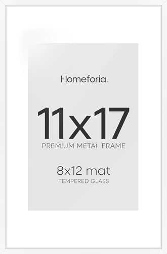 Homeforia 11x17 White Picture Frame, High-End Metal, 8x12 Mat, Glass by Homeforia