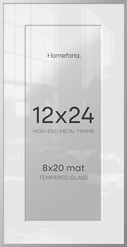 Homeforia 12x24 Silver Picture Frame, High-End Metal, 8x20 Mat, Glass by Homeforia