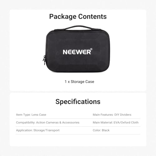 NEEWER Carrying Case for Action Camera & Accessories, Splashproof Protective Storage Bag with DIY Dividers & Mesh Pockets Compatible with GoPro DJI Osmo 360 Action 5 Pro Pocket 3 Lens, PB27 - Image 7