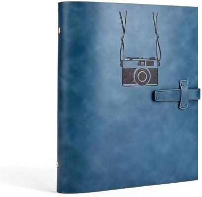 Vintage PU Leather DIY Scrapbook, 6-Ring Refillable 180° Lay Flat Photo Album Holds 220 4x6 Photos, 25 Blank Pages, Gift for Wedding Baby Travel Family - Blue by ThxMadamscrapbookphotoalbummorestyles