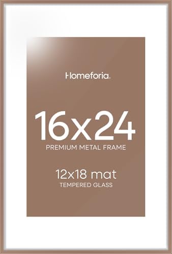 Homeforia 16x24 Mocha Picture Frame, High-End Metal, 12x18 Mat, Glass by Homeforia