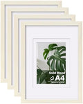 Egofine A4 Picture Frames Set of 4, Made of Solid Wood Covered by Plexiglass 5x7 and 6x8 with Mat or A4 without Mat, for Table Top Display and Wall Mounting Photo Frame Beige by Egofine