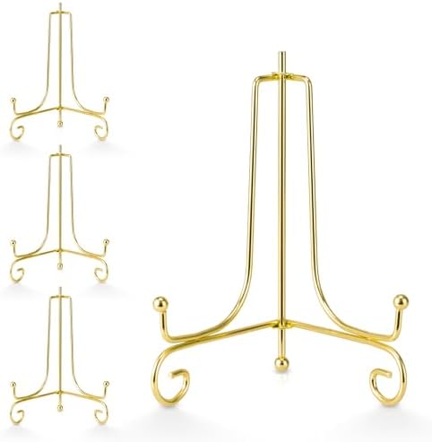 Artliving Plate Stands for Display, 6 Inch Decorative Plate Holder, Metal Picture Stand for Table, Small Easels for Display Card, Photo, and PSA Slab - Ideal for Party and Wedding (Gold, 4 Pack) by Artliving