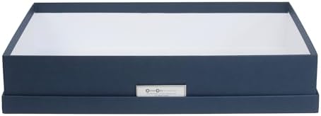 Bigso Sverker Canvas Fiberboard Legal and Art Storage Box | Scrapbook Storage Box for Loose Papers and More | Durable Document Boxes with Lid and Leather Handle | 17.1’’ x 12.2’’ x 3.3’’ | Blue - Image 3