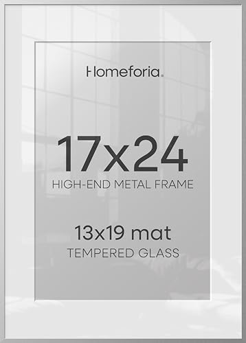 Homeforia 17x24 Silver Picture Frame, High-End Metal, 13x19 Mat, Glass by Homeforia