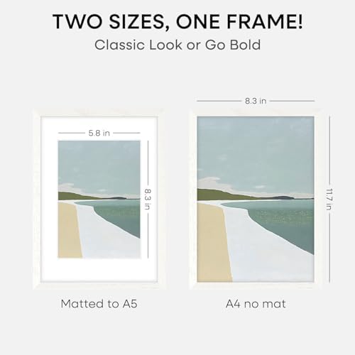 Homeforia A4 White Oak Picture Frame, High-End Wood, A5 Mat, Glass - Image 2
