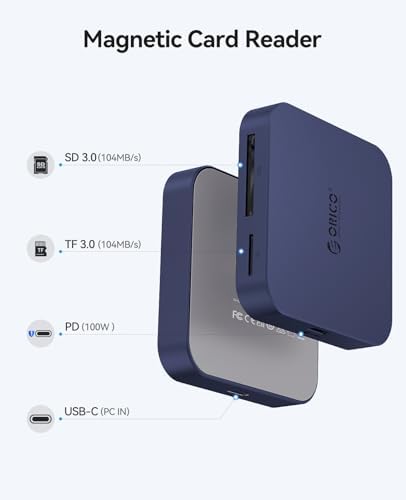 ORICO Ultra-Thin Magnetic SD Card Reader for iPhone, 4-in-1 USB C Memory Card Reader with PD 100W, Dual Slots for SDXC, SDHC, SD, Micro SDXC,MicroSD, Micro SDHC Card - Image 2
