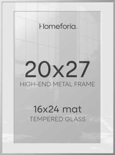 Homeforia 20x27 Silver Picture Frame, High-End Metal, 16x24 Mat, Glass by Homeforia