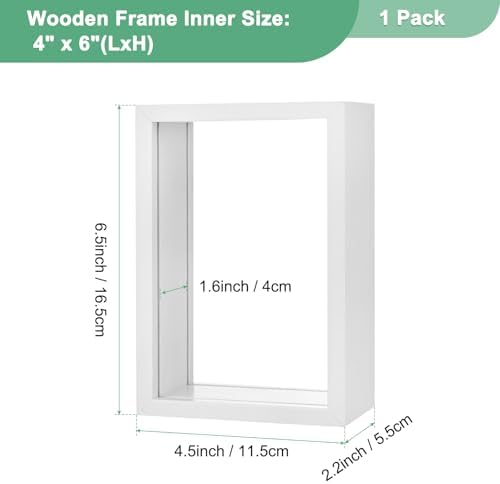 M METERXITY 1-Pack Dried Flower Frame, 4 x 6 Inch Double Acrylic Wooden Dried Flower Photo Floating Frame for Tabletop/DIY/Handicrafts [White] - Image 3