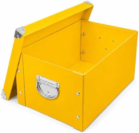 GUOZI Collapsible Storage Box, Decorative Memory Box with Lid & Metal Reinforced Corners, Cardboard File Bin with Handles, Organizer Gift Box for Keepsake Toy Photos Office Nursery Wardrobe Bookshelf by GUOZI