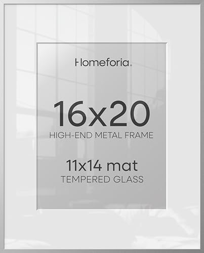 Homeforia 16x20 Silver Picture Frame, High-End Metal, 11x14 Mat, Glass by Homeforia