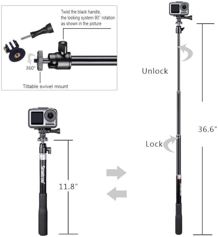 Smatree Telescoping Selfie Stick with Tripod Compatible for Insta360 X5, for GoPro Hero 13/12/11/10/9/8/7/6/5, for OSMO 5 Pro/4/3/Ricoh Theta, Compact Camera and Phone - Image 3