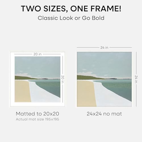 Homeforia 24x24 White Oak Picture Frame, High-End Wood, 20x20 Mat, Glass - Image 2