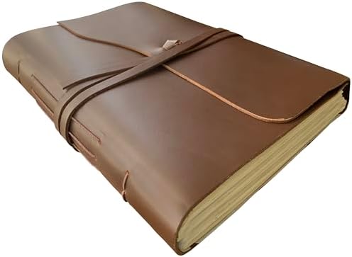 Rustic Town Full Grain Leather Photo Album with Gift Box - Scrapbook Style Pages (Large, Brown) by RusticTown