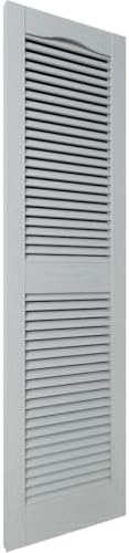 14.5 in. W x 75 in. H Builders Edge, Standard Cathedral Top Center Mullion, Open Louver Shutters, Includes Matching Installation Spikes (Per Pair), 945 - Platinum - Image 3