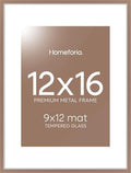 Homeforia 12x16 Mocha Picture Frame, High-End Metal, 9x12 Mat, Glass by Homeforia