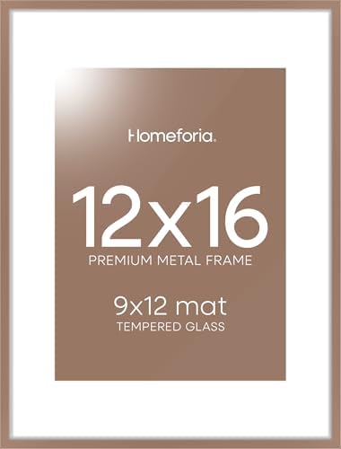 Homeforia 12x16 Mocha Picture Frame, High-End Metal, 9x12 Mat, Glass by Homeforia