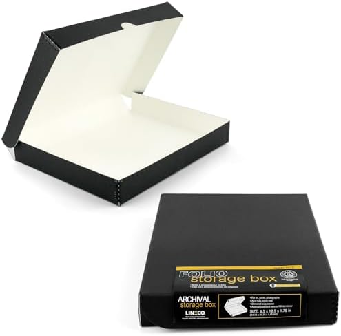 Lineco Clamshell Archival Storage Box, 9.5x12.5x1.75 Inch, Black, Pack of 2 by Lineco
