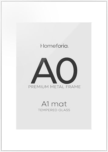 Homeforia A0 White Poster Frame, High-End Metal, A1 Mat, Glass by Homeforia