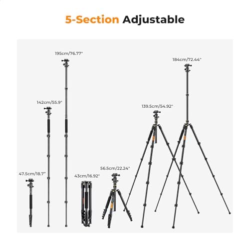K&F CONCEPT 72" Aluminum Tripod for Camera - Image 5