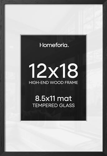 Homeforia 12x18 Black Oak Picture Frame, High-End Wood, 8.5x11 Mat, Glass by Homeforia