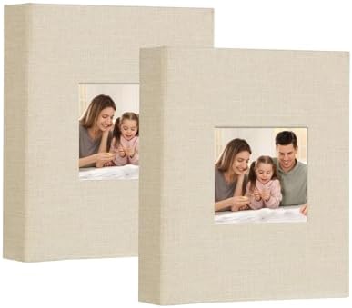 Artmag Mini Photo Album 4x6 50 Pockets 2 Pack, Linen Cover with Front Window Album Each Holds 52 Vertical Photos for Family Wedding Baby Children (Beige) by Artmag
