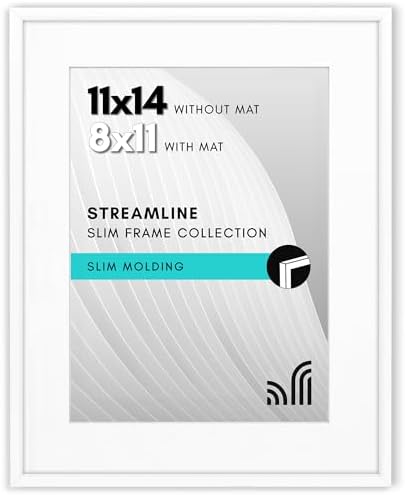 Americanflat 11x14 Picture Frame - Matted to 8x11 - Slim Molding - White by Americanflat
