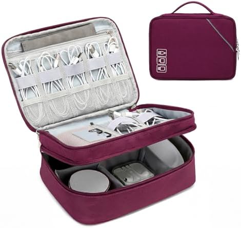 Lanola Electronic Organizer Travel Double Layer Cable Organizer Bag,Accessory Bag for Hard Drives,Cables,USB,SD Card,Memory Cards,Flash Drive,etc. - Red by Lanola