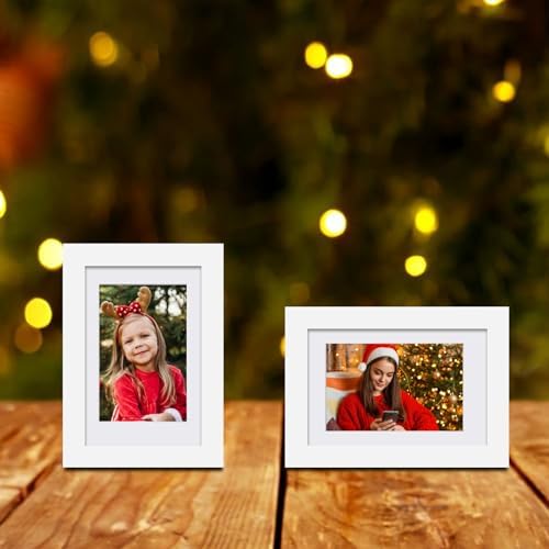 Egofine 4x6 Picture Frames Set of 4, Made of Solid Wood Covered by Plexiglass 3x4.5 and 3.5x5 with Mat or 4x6 without Mat, for Table Top Display and Wall Mounting Photo Frame White - Image 6