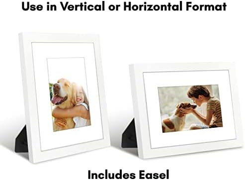 Americanflat 8x10 Picture Frame with Shatter-Resistant Glass - Use as 5x7 Frame with Mat or Display 8x10 Photo Without Mat - Signature Collection - Picture Frames for Tabletop and Wall Display - White - Image 4