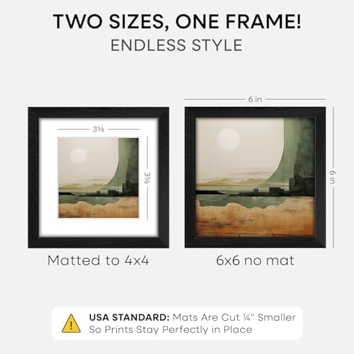 Homeforia 6x6 Black Oak Picture Frame, High-End Wood, 4x4 Mat, Glass - Image 2
