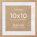 Homeforia 10x10 Natural Oak Picture Frame, High-End Wood, 8x8 Mat, Glass by Homeforia