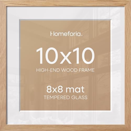 Homeforia 10x10 Natural Oak Picture Frame, High-End Wood, 8x8 Mat, Glass by Homeforia