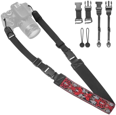 Adjustable Camera Neck Strap, Vintage Embroidered Shoulder & Crossbody Camera Strap with 4 Connection Ways, Anti-Slip Camera Strap for DSLR, Mirrorless & Camcorder, Travel & Outdoor Photography Gear by YFWE