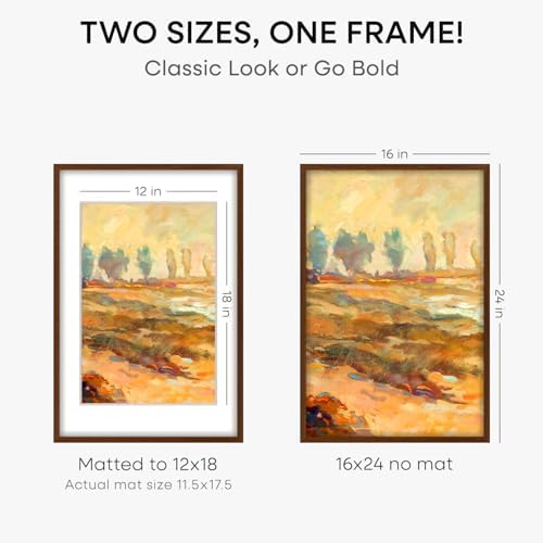 Homeforia 16x24 Brown Oak Picture Frame, High-End Wood, 12x18 Mat, Glass - Image 2