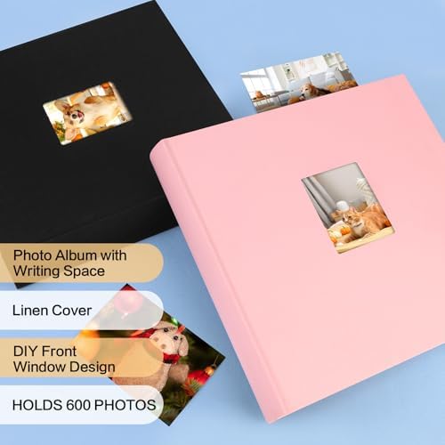 600 Pocket 4x6 Photo Album with Writing Space, Linen Cover, Pink - Image 3