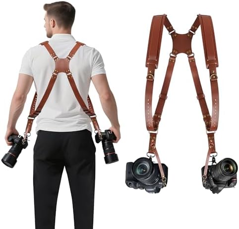 JUNART Camera Strap,Leather Dual Camera Harness with Shoulder Widening Stress Relief, for Two DSLR/SLR Cameras by Unknown