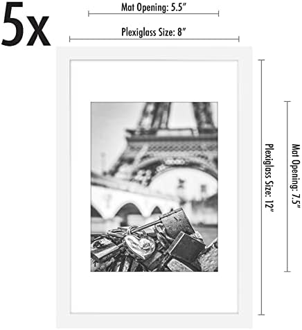 Americanflat 8x12 Picture Frame 5-Pack - Matted to 6x8 - White - Image 2