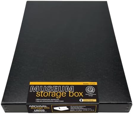 Lineco Museum Archival Storage Box, Drop Front, 11.75x17.75x1.5 in, Black by Lineco