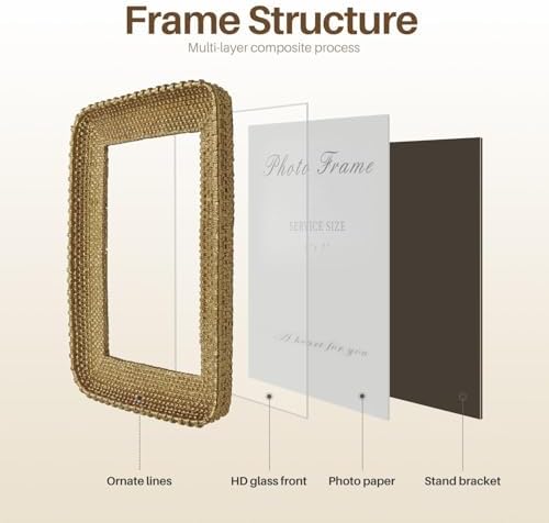 Cuspin Vintage Gold 5x7 Picture Frame, Gold Metal Rattan Textured Hand-Crafted Photo Frame with Glass Front Antique Picture Frame for Tabletop Display & Wall Display, Retro Design Home Decor - Image 4