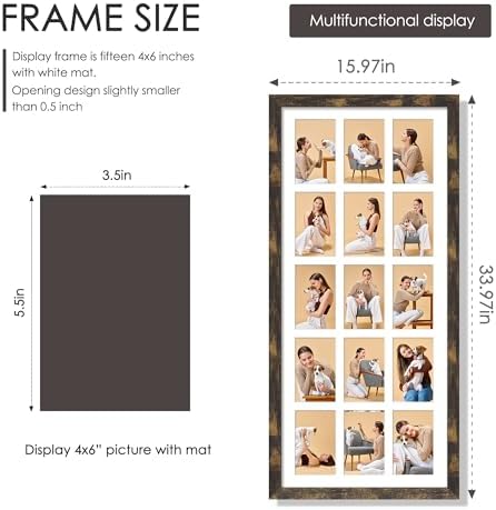 DUENPY 14x32 Collage Frame For 15 4x6 Photos Brown - Image 2